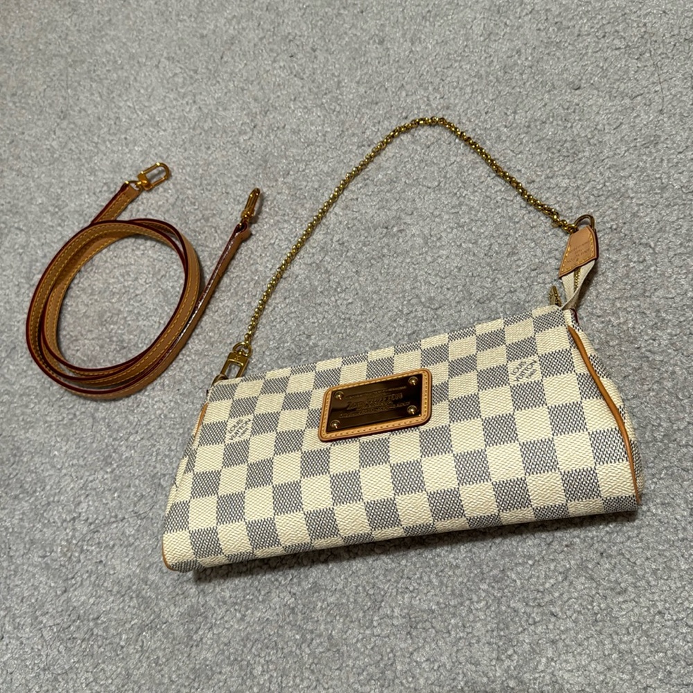 Authentic LOUIS VUITTON Eva Damier Azur Mini Crossbody Chain Bag